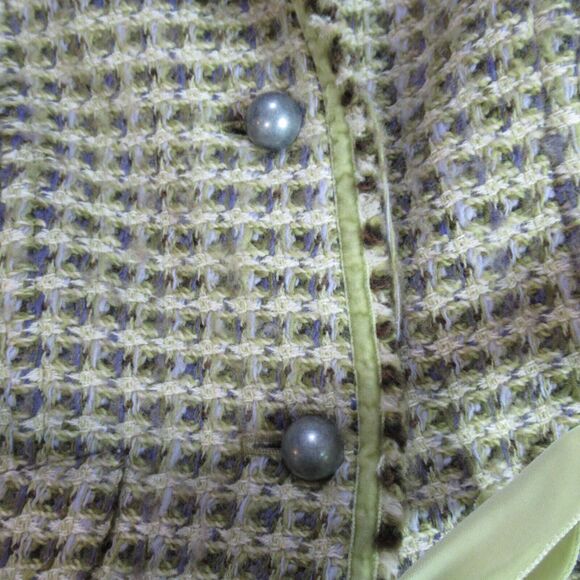 SIGRID OLSEN Jacket Medium Green Tweed Check Velvet Ribbon Belt Vintage Y2K - Picture 4 of 11